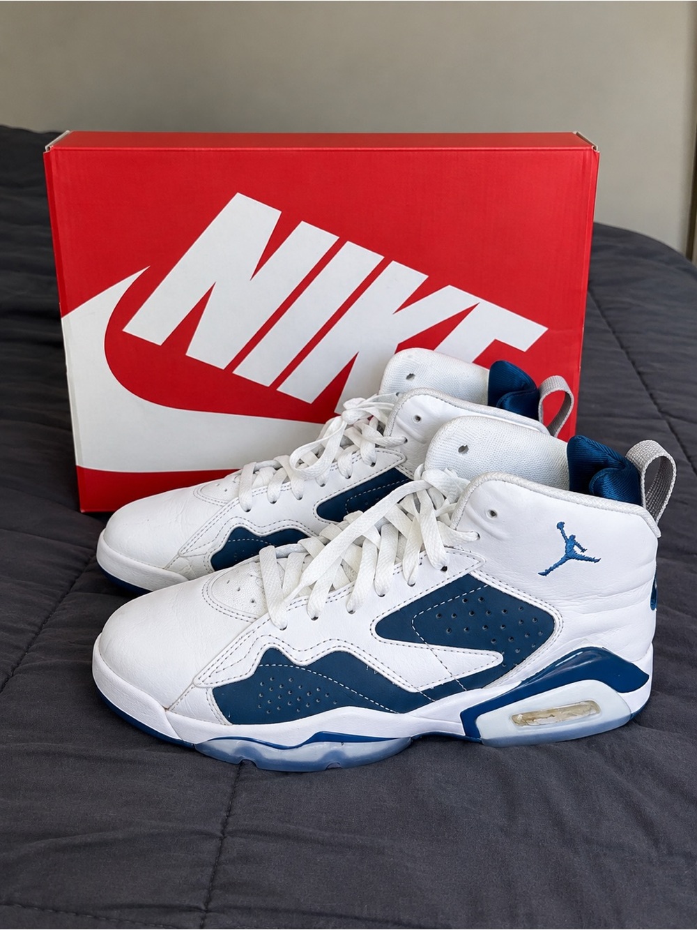 Nike Kids White & Navy Air Jordan Mid-Top Sneakers